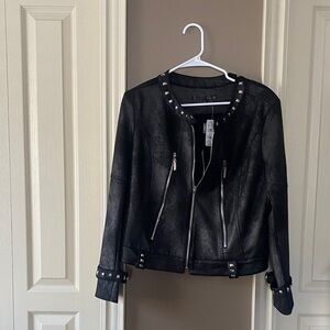 Elegant Black Studded Leather Jacket